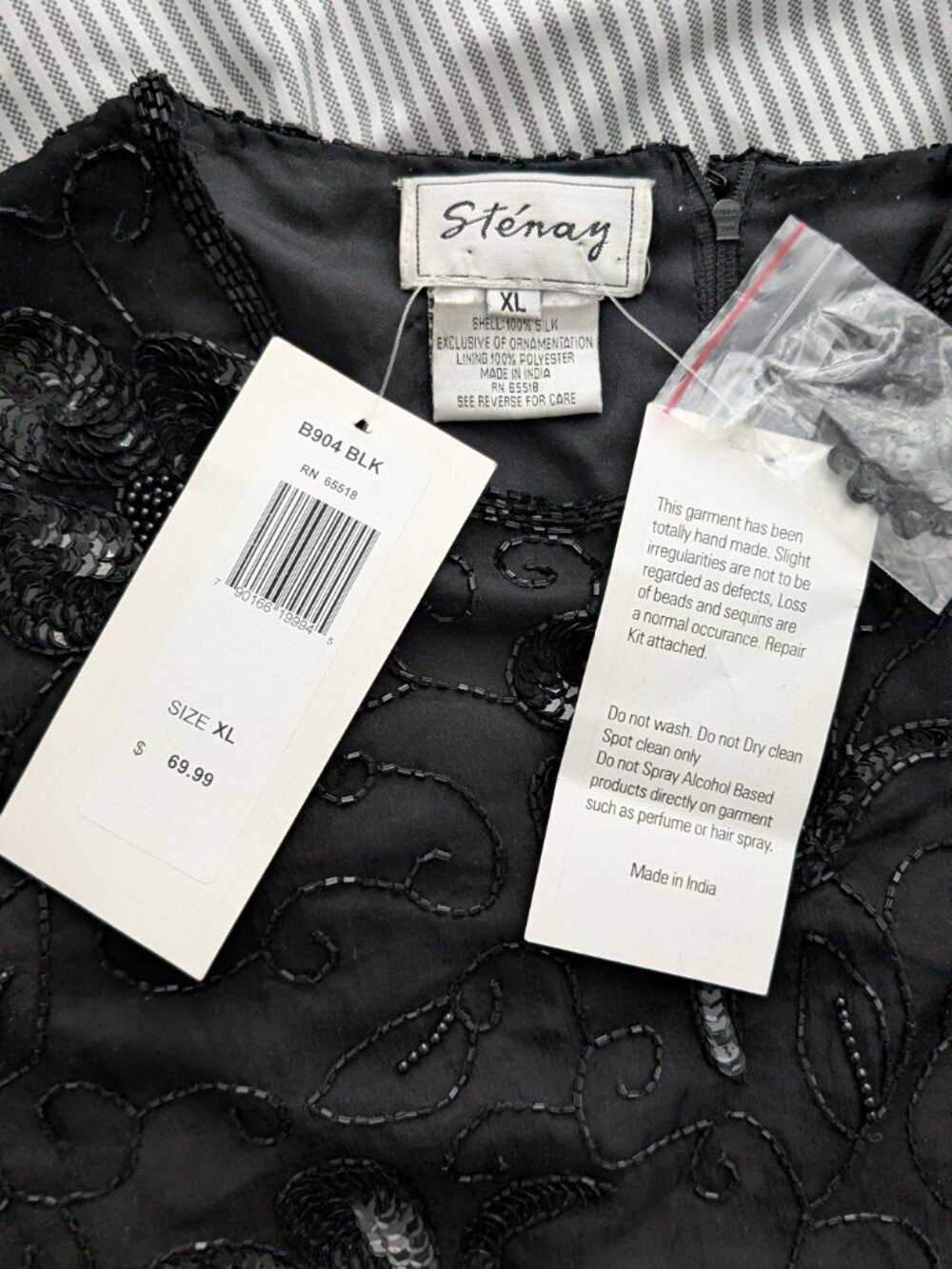 NWT Vintage Stenay Silk Beaded Blouse, XL - Picture 5 of 5